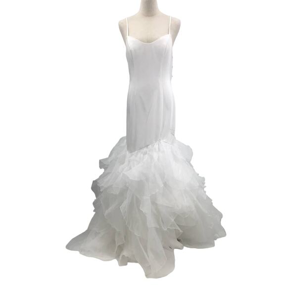 LULU'S SZ 8 M Extravagance White Ruffled Organza Mermaid Bridal Dress 0B16 *flaw - Picture 2 of 13